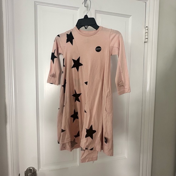 NEW! nununu 360 dress Pink Black Star Long Sleeve Thumbs Pockets A Line Swing - Picture 5 of 9